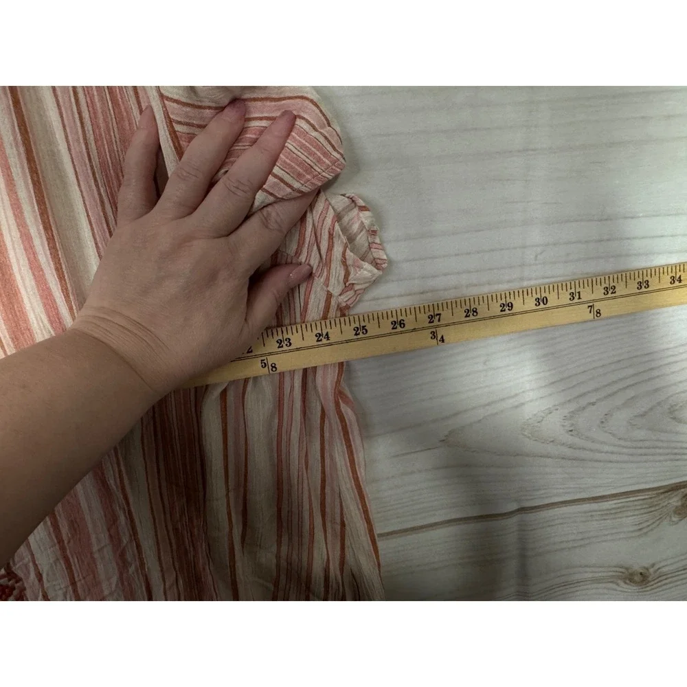 Mason & Belle Pink Red Striped Embroidered V-Neck Flutter Sleeve Blouse 3X - Picture 6 of 6